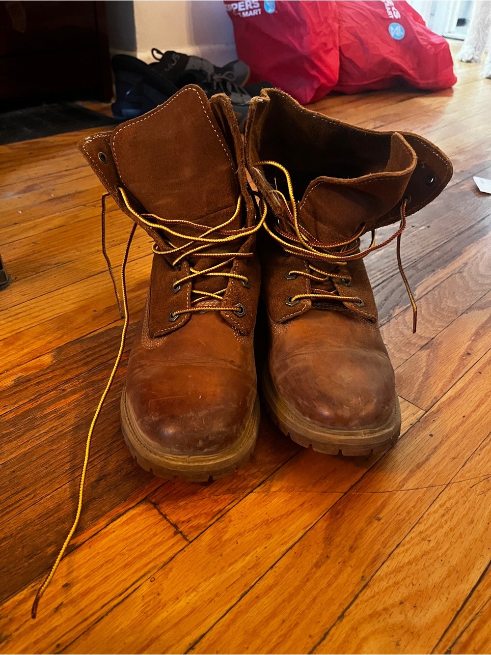 Ladies Timberland Brown Leather Work Boots - Lace-Up with Fold Down Ankle